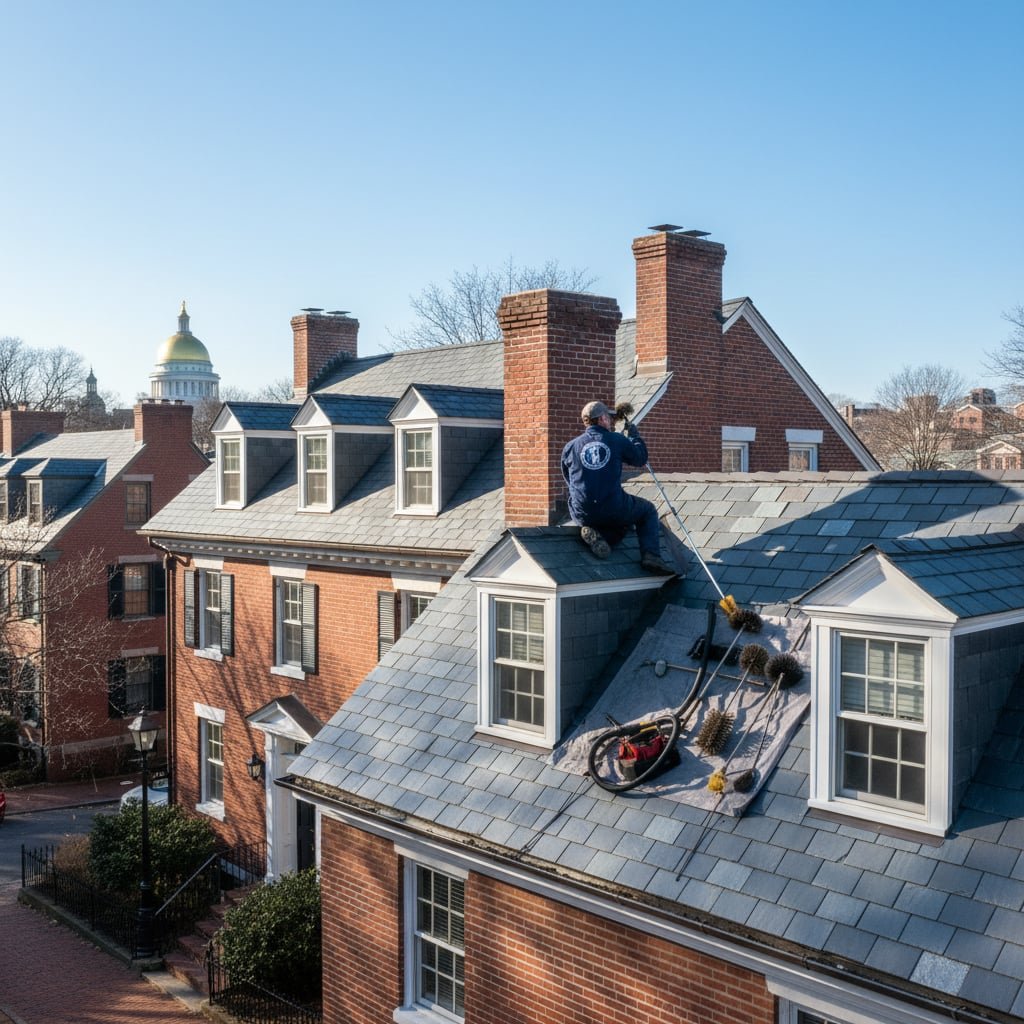 Trust Chimney Sweep team working on chimney